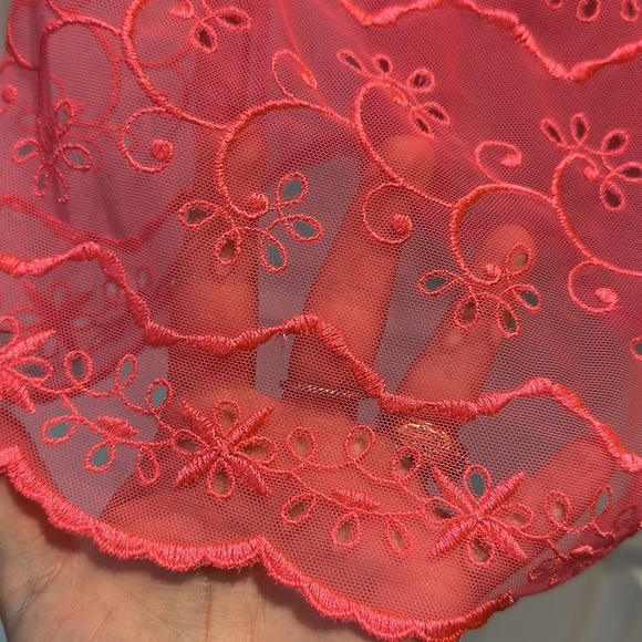 Victoria’s Secret Bright Pink Sheer Stretch Mesh Eyelet Lace Slip Dress L - Picture 6 of 7